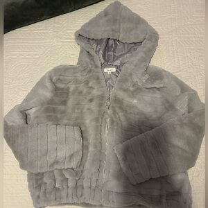 Love J Light Gray fuzzy faux fur zip up